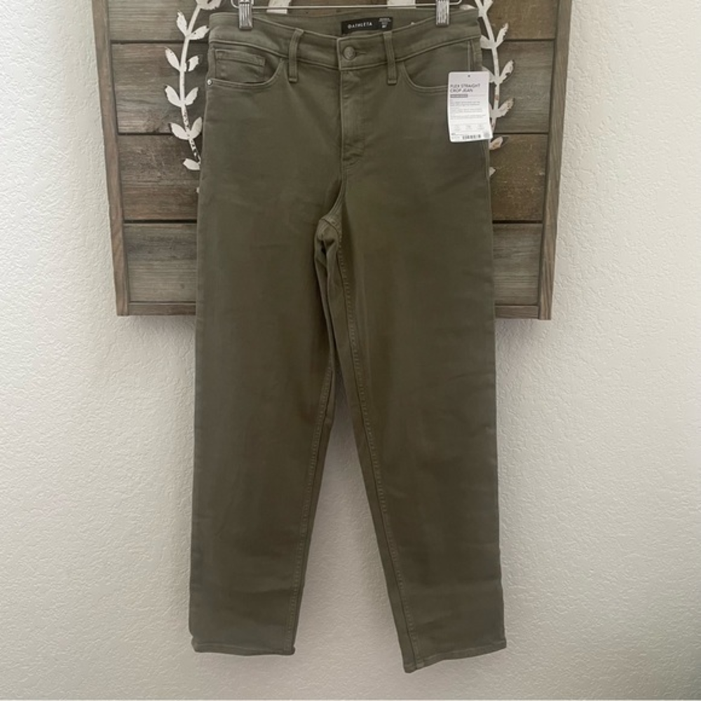Athleta flex straight‎ crop jean olive green denim pants size 8 Tall NWT